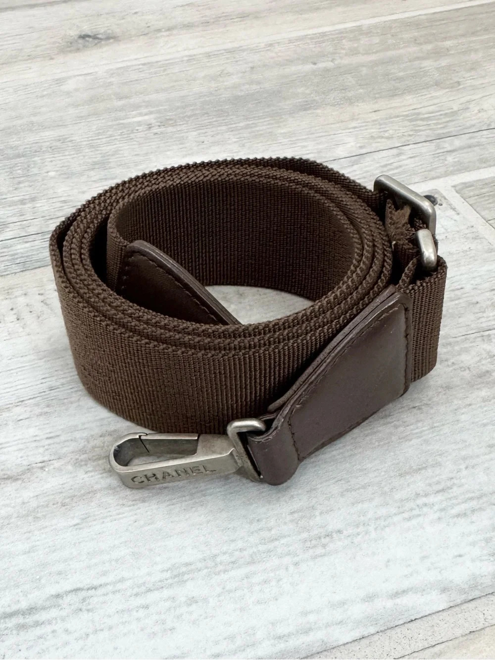 Chanel Brown Nylon Leather Adjustable Shoulder Strap